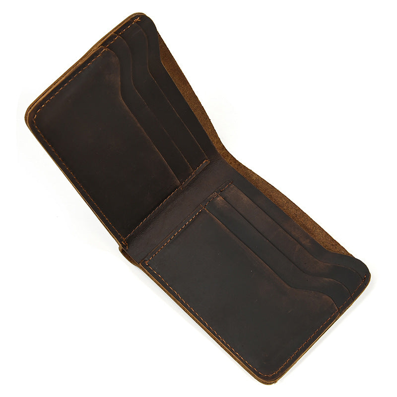 New Retro Crazy Horse Leather Short Wallet For Men