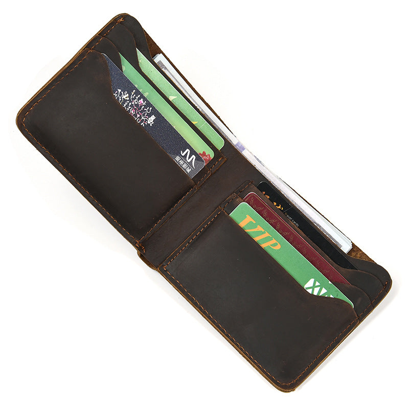 New Retro Crazy Horse Leather Short Wallet For Men